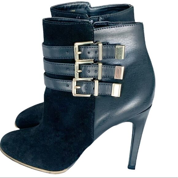 Sam & Libby black Ankle Boots multiple buckles high fashion 4” heels - Picture 1 of 9